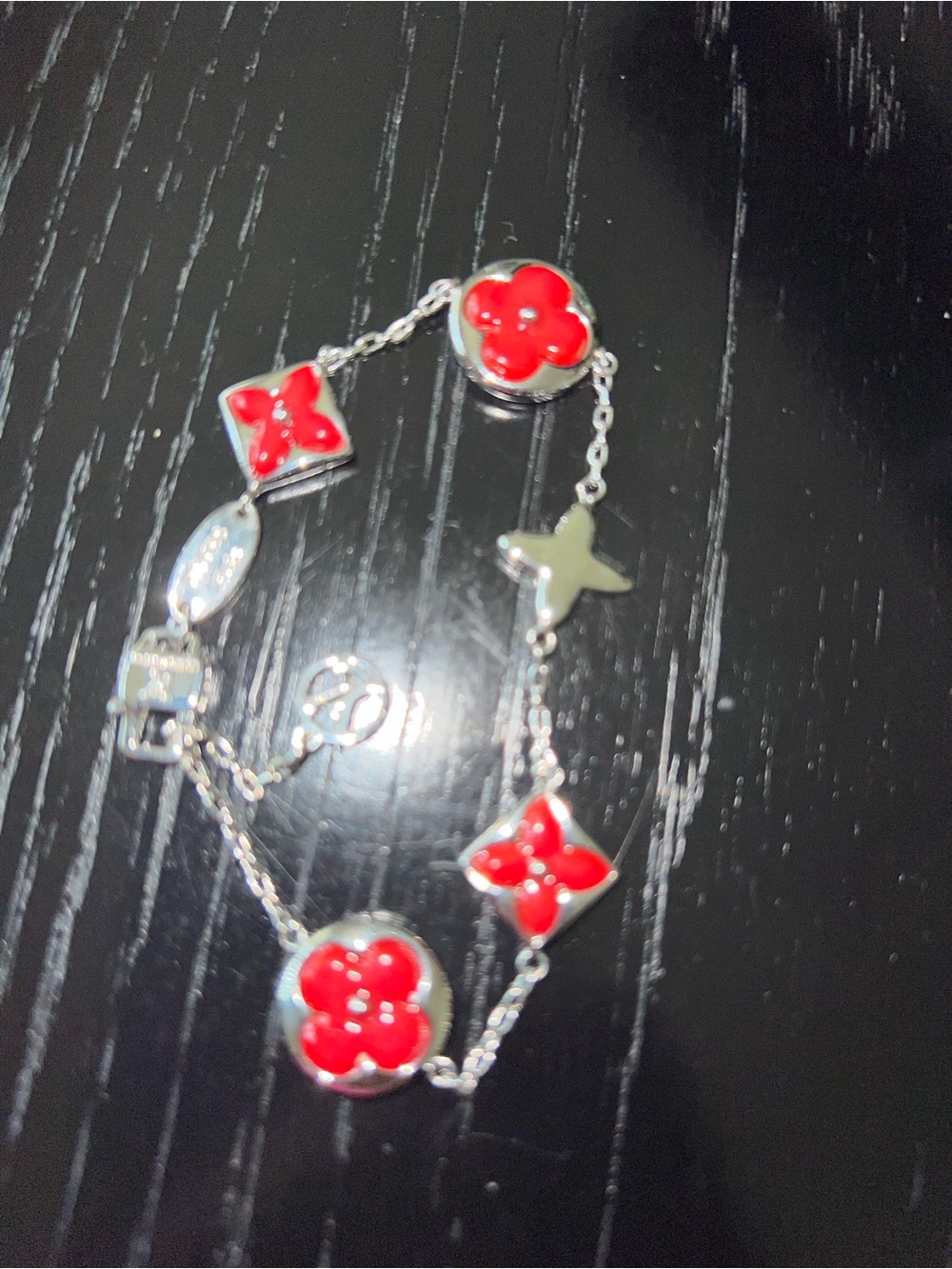Inspired Red Flower Charm Bracelet